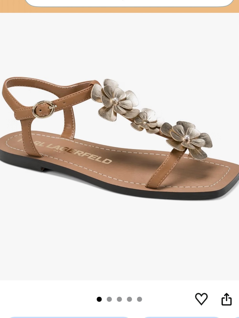 Karl Lagerfeld Kids Tan Sandals with Gold Floral Embellishments